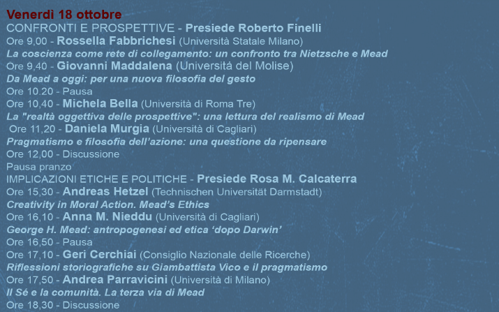 Cagliari, 17/19 ottobre 2013 - Convegno internazionale 150&deg; George H. Mead