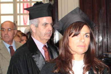 a destra, in primo piano, daniela zedda (rappresentante del personale) nel corso del corteo accademico all’ingresso in aula magna
