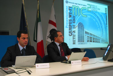 l’ing. Porcu e il prof. Piras durante la presentazione di MC2