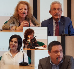 In alto Gabriella Belloni e Aldo Imerito. Sotto: Viviana Sirigu e&nbsp;Francesco. Al centro la professoressa Pinna