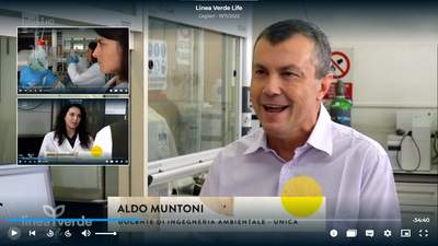 Aldo Muntoni durante l'intervista, a lato le attivit&agrave; nei laboratori di Ingegneria e la dottoressa Anna Cozzolino