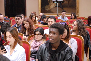 Gli studenti nell'Aula magna del Rettorato