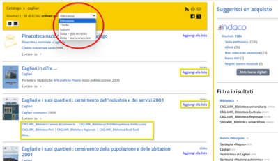 Results form in the BiblioSar OPAC