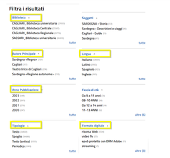 Filters available on the BiblioSar OPAC
