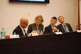 ADEIMF, il tavolo dei relatori. Al centro, Francesca Brunori (Confindustria Roma)
