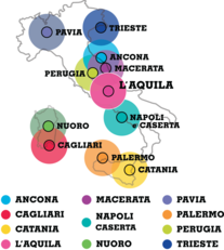 La mappa del Paese e delle citt&agrave; e dei luoghi della ricerca