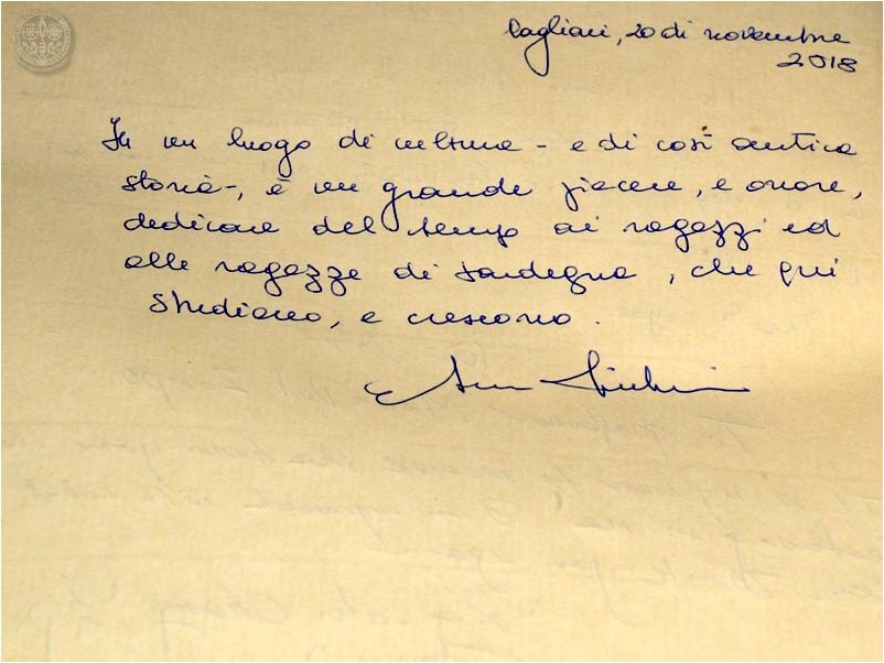 Il messaggio lasciato da Anna Finocchiaro sul libro degli ospiti