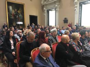 L'Aula magna questa mattina durante l'incontro per gli auguri. In prima fila l'ex Rettore Pasquale Mistretta