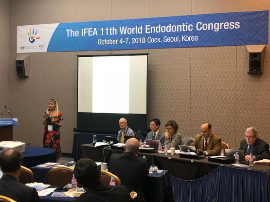 Seoul. Elisabetta Cotti durante l'intervento all'assemblea annuale dell'Ifea