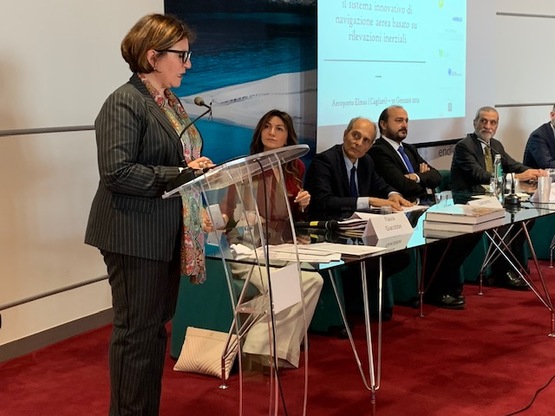 Elmas (Ca). Una fase dell'intervento del ministro Elisabetta Trenta