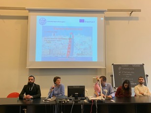 Cagliari. Auditorium B del Campus Aresu. Da sinistra, Michelangelo Berutti, Alessandra Carucci, Alberto Spatola e Laura Deriu