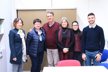 Da sinistra, le professoresse Maroz-Vadalazhskaya e  Moroz con i professori Roberto Crnjar e Iole Tomassini, e gli specialisti Melania Melis e Mariano Mastinu