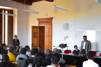 Giovanni Battista Cocco, Alessandra Carucci e Corrado Zoppi durante l'apertura del Laboratorio di progetto