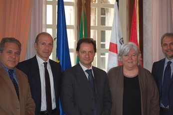 Aprile 2017: la firma di un importante accordo con Accenture, il DG Aldo Urru, Gianni Fenu, Raffaele D'Orsi (Accenture), Maria Del Zompo, Salvatore Liberato (Accenture)