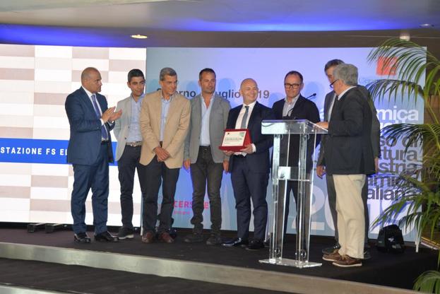 Da sinistra, Gianni De Maio (Confidustria), Federico Sollai, Paolo Fadda, Michele Onali, Marco Tradori, Mimmo de Maio e Pasquale Caprio (organizzazione) e Aldo Colonetti