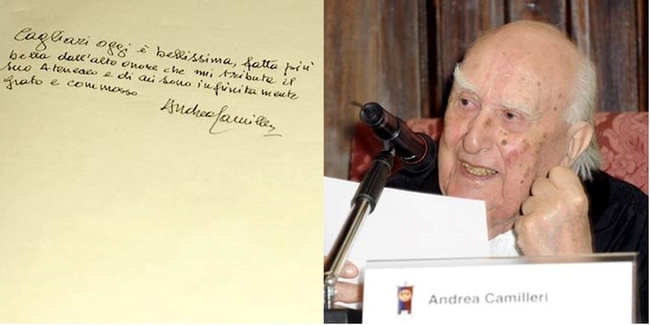 Andrea Camilleri e la frase che annot&ograve; sul libro degli ospiti di UniCa