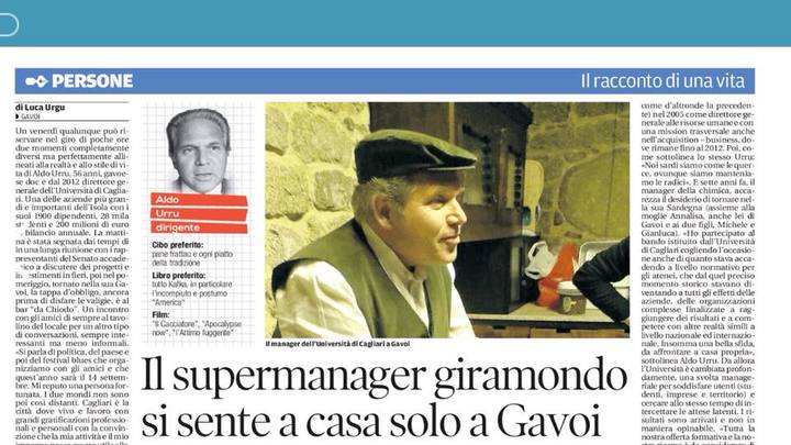 La prima parte dell'ampio servizio pubblicato su "La Nuova Sardegna" su Aldo Urru, Direttore Generale di UniCa
