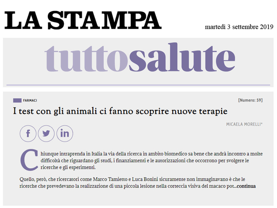 Il quotidiano La Stampa di marted&igrave; 3 settembre ha pubblicato l'intervento della professoressa Morelli nell'inserto Tuttosalute