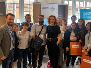 Cagliari. Lo stand dell'Universit&agrave; di Cagliari a Sinnova. Al centro Orsola Macis, responsabile dell'Ufficio trasferimento tecnologico d'ateneo (Unica Liaison office)