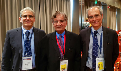 Cagliari. Da sinistra, Roberto Orr&ugrave;, Zuhair A. Munir (University of California, maestro del settore) e Giacomo Cao al workshop internazionale sull'Sps tenutosi in citt&agrave; nel 2018