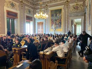 L'aula di Palazzo Viceregio durante l'intervento del Rettore