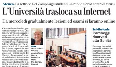 LA NOTIZIA SU "L'UNIONE SARDA" DI SABATO 14 MARZO 2020 (il testo &egrave; disponibile nella sezione Rassegna stampa)