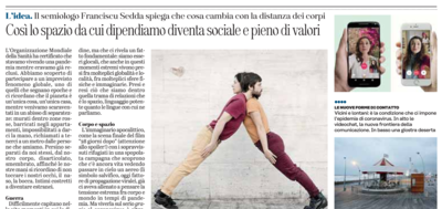 L'articolo di Franciscu Sedda su "L'Unione Sarda" del 18 marzo 2020