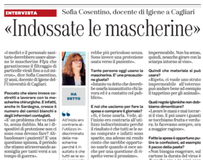 L'intervista con Sofia Cosentino su "L'Unione Sarda" del 28 marzo 2020