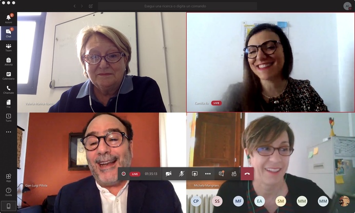 Un momento della discussione della tesi di Camilla Re (in alto a destra): in alto a sinistra Valeria M. Nurchi, in basso Gianluigi Pillola e Michela Marignani