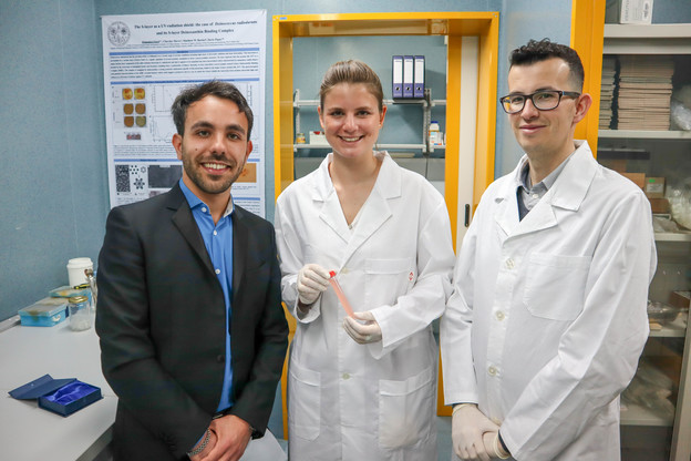 Il  team Bacfarm. Da sinistra, Davide Emilio Lobina, Giulia Cantalupi e Samuele Antonio Gaviano