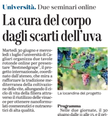 L'Unione Sarda del 27 giugno 2020: uno dei tanti articoli pubblicati sul progetto