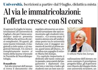L'articolo su L'Unione Sarda del 4 luglio 2020 a pagina 30