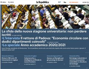 Lo speciale del quotidiano La Repubblica dedicato all'Universit&agrave;, con il richiamo sul nostro Ateneo in copertina