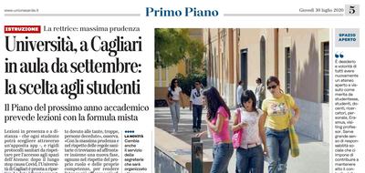 L'articolo di Sara Marci su L'Unione Sarda del 30 luglio 2020 a pagina 5