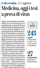 L'articolo sui test di medicina su L'Unione Sarda del 3 settembre a pagina 5