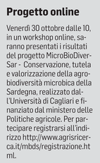 Il richiamo su L'Unione Sarda del 18 ottobre 2020 a pagina 29