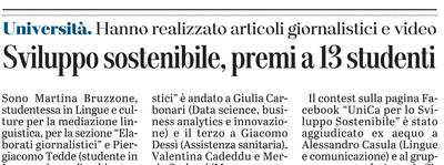 L'articolo su L'Unione Sarda del 15 gennaio 2021 a pagina 19