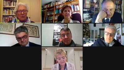 Un'altra immagine tratta dal convegno sulla Ricerca biomedica. Dall'alto, Paola Binetti, Micaela Morelli, Paolo De Angelis, Lorenzo Chieffi, Giuliano Grignaschi, Pietro Ciarlo ed Elena Cattaneo