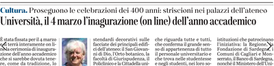 L'articolo su L'Unione Sarda del 2 febbraio 2021 a pagina 19