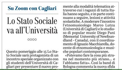 La notizia su L'Unione Sarda del 16 febbraio 2021 a pagina 46