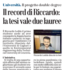 L'articolo su L'Unione Sarda del 1 marzo 2021 a pagina 33