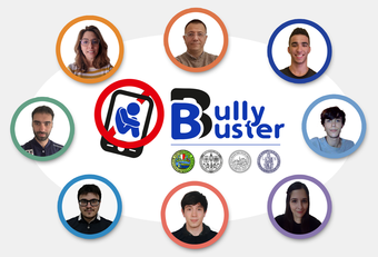 Il Bully_team cagliaritano, dall'alto al centro in senso orario: Gian Luca Marcialis, Marco Micheletto, Davide Ghiani, Sara   Concas, Carlo Cuccu, Andrea Panzino, Roberto Casula, Giulia Orr&ugrave;