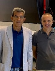 Da sinistra, Paolo Fadda e Gianfranco Fancello, amministratore unico e direttore generale del consorzio CentraLabs, fiore all'occhiello della ricerca e delle simulazioni aeree, bus, gru e portainer in CIttadella universitaria a Monserrato