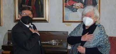 Francesco Mola, rettore dell'Universit&agrave; di Cagliari, con Maria Del Zompo