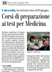 La notizia su L'Unione Sarda del 23 giugno 2021 a pagina 18