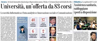 Un'intera pagina dedicata alla nuova offerta formativa dell'Ateneo curata da Mauro Madeddu su L'Unione Sarda del 27 luglio 2021