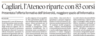 L'articolo su La Nuova Sardegna del 27 luglio 2021 a pagina 9