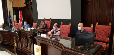 Un momento dell'incontro in rettorato. Da sinistra: Davide Maiorca, Francesco Mola, Giorgio Giacinto e Massimo Bartoletti