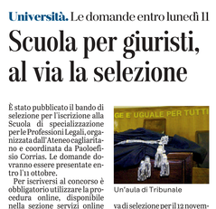 La notizia su L'Unione Sarda del 1 ottobre 2021 a pagina 21
