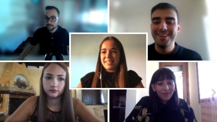 Le studentesse e gli studenti premiati. Dall'alto, in senso orario: Leonardo Sibono, Mariano Casu, Chiara Nurchis, Laura Piras e Elisa Pibiri (al centro)